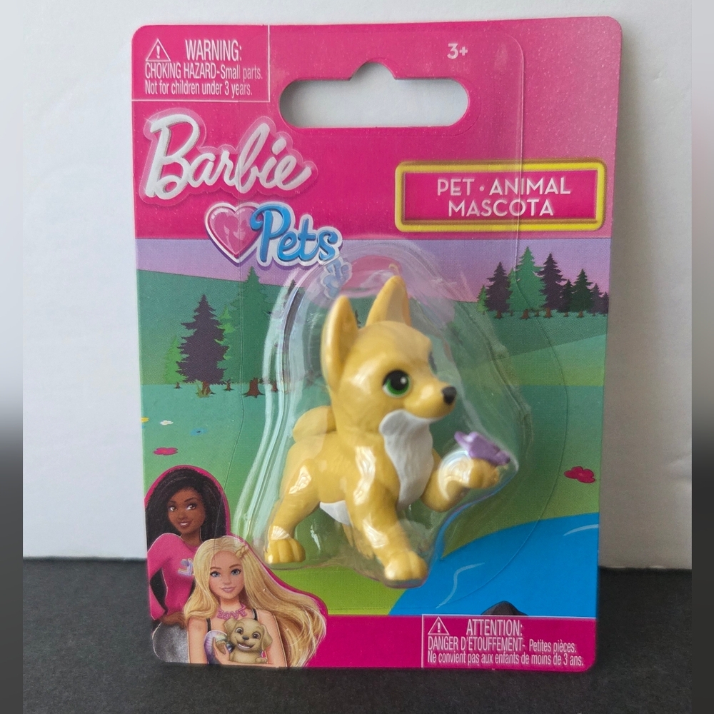 NIB Barbie Pets Yellow Puppy Dog with Purple Butterfly Figure Mattel Just Play